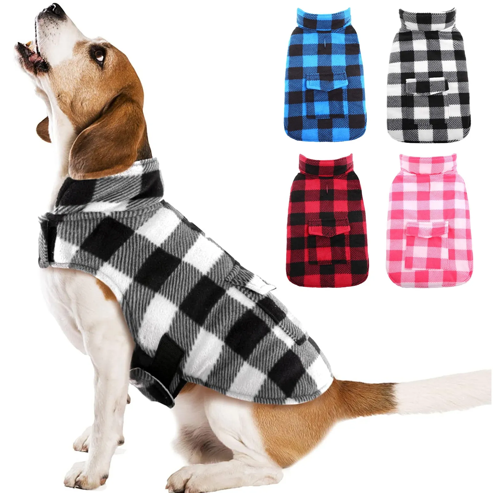 Plaid Reversible Fleece Dog Winter Coat British Style Plaid