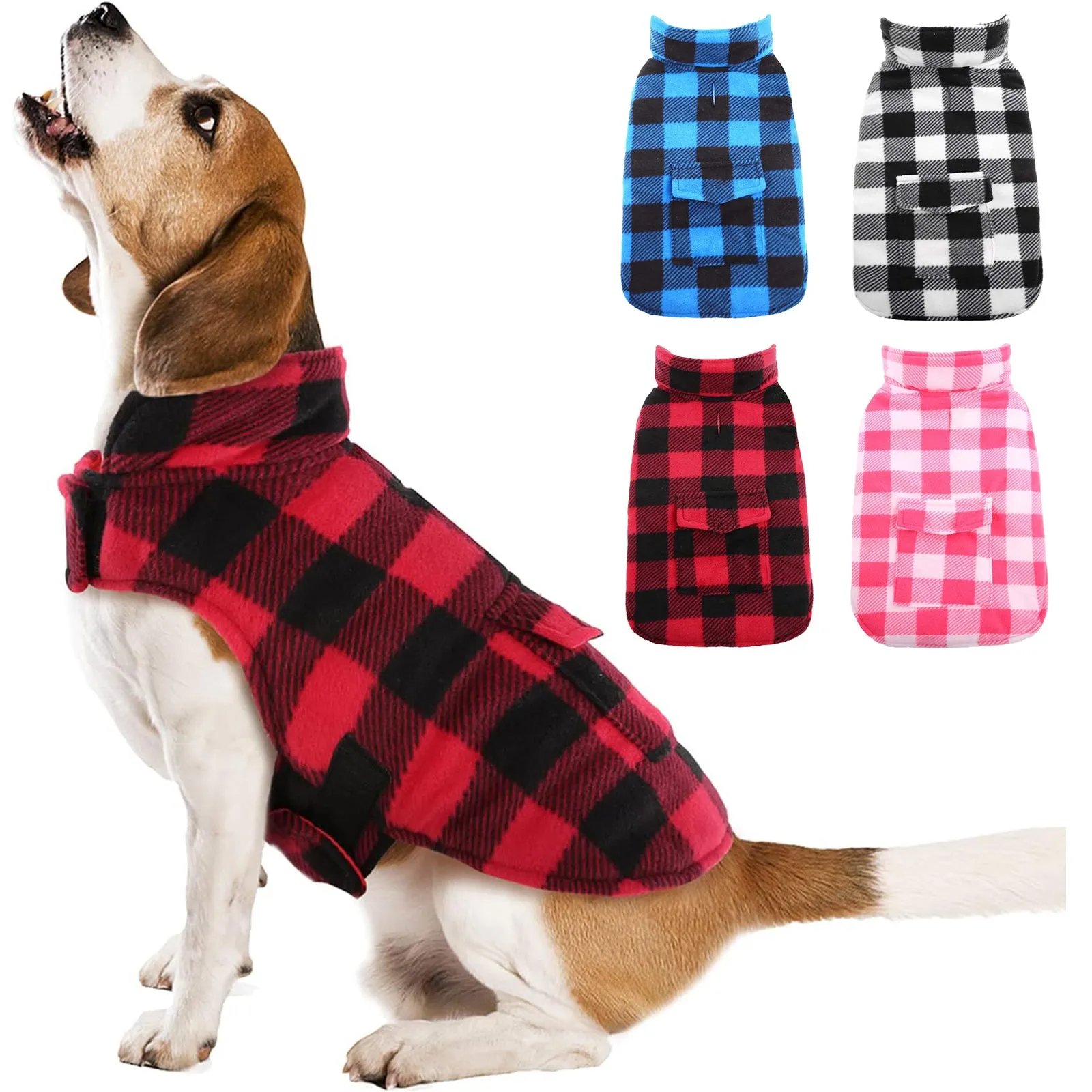 Plaid Reversible Fleece Dog Winter Coat British Style Plaid