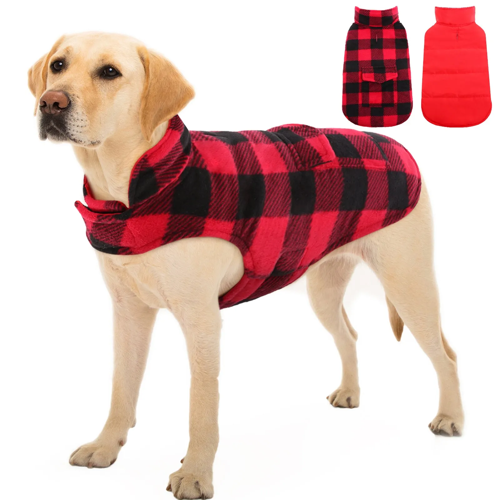 Plaid Reversible Fleece Dog Winter Coat British Style Plaid