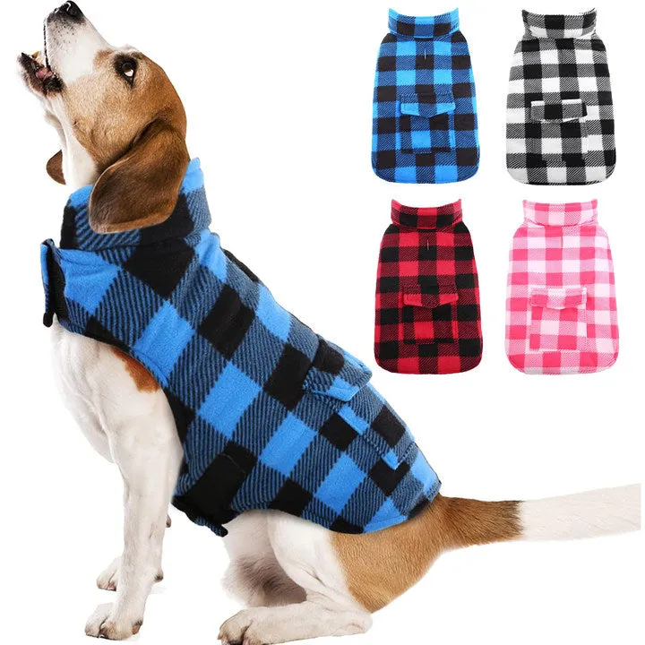 Plaid Reversible Fleece Dog Winter Coat British Style Plaid