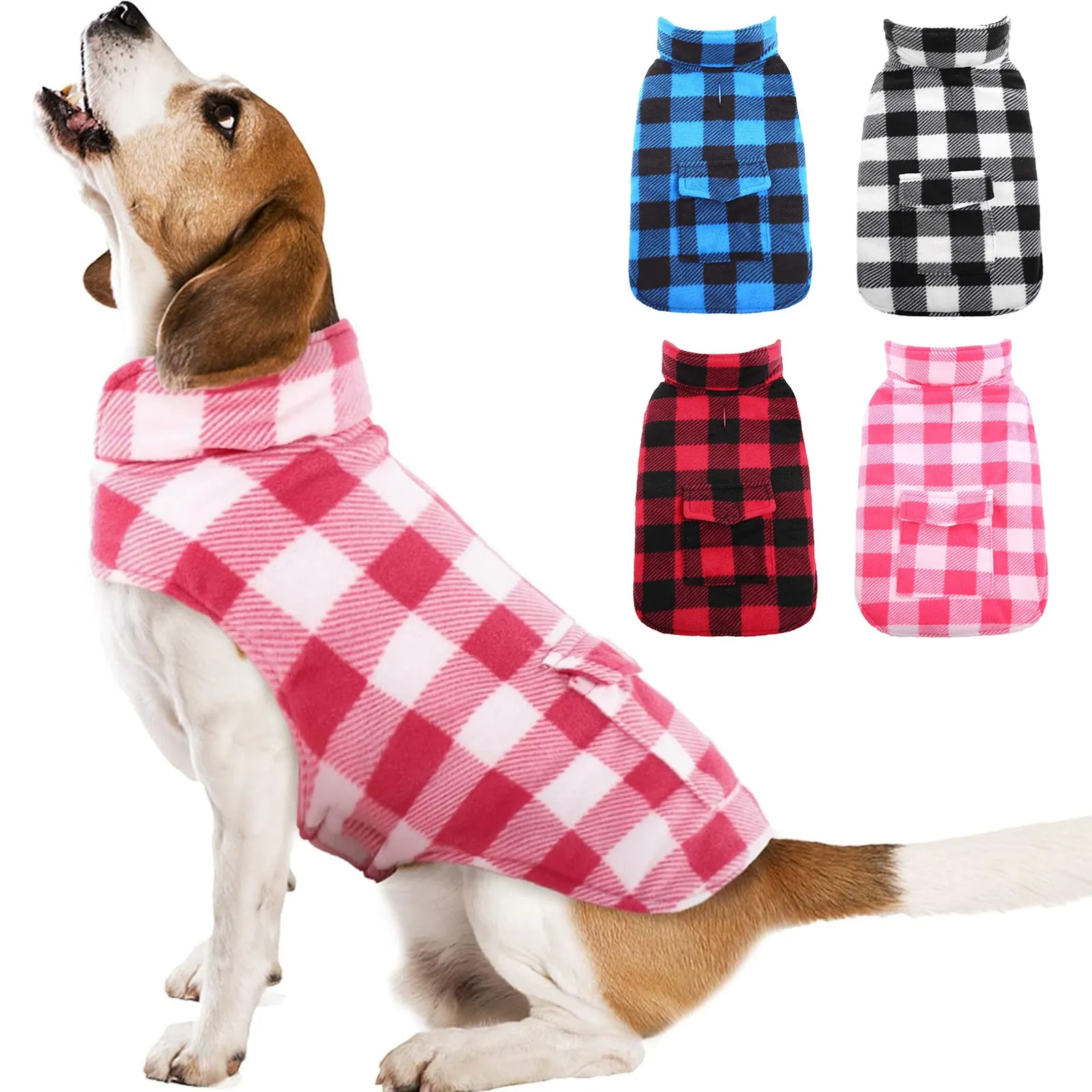 Plaid Reversible Fleece Dog Winter Coat British Style Plaid