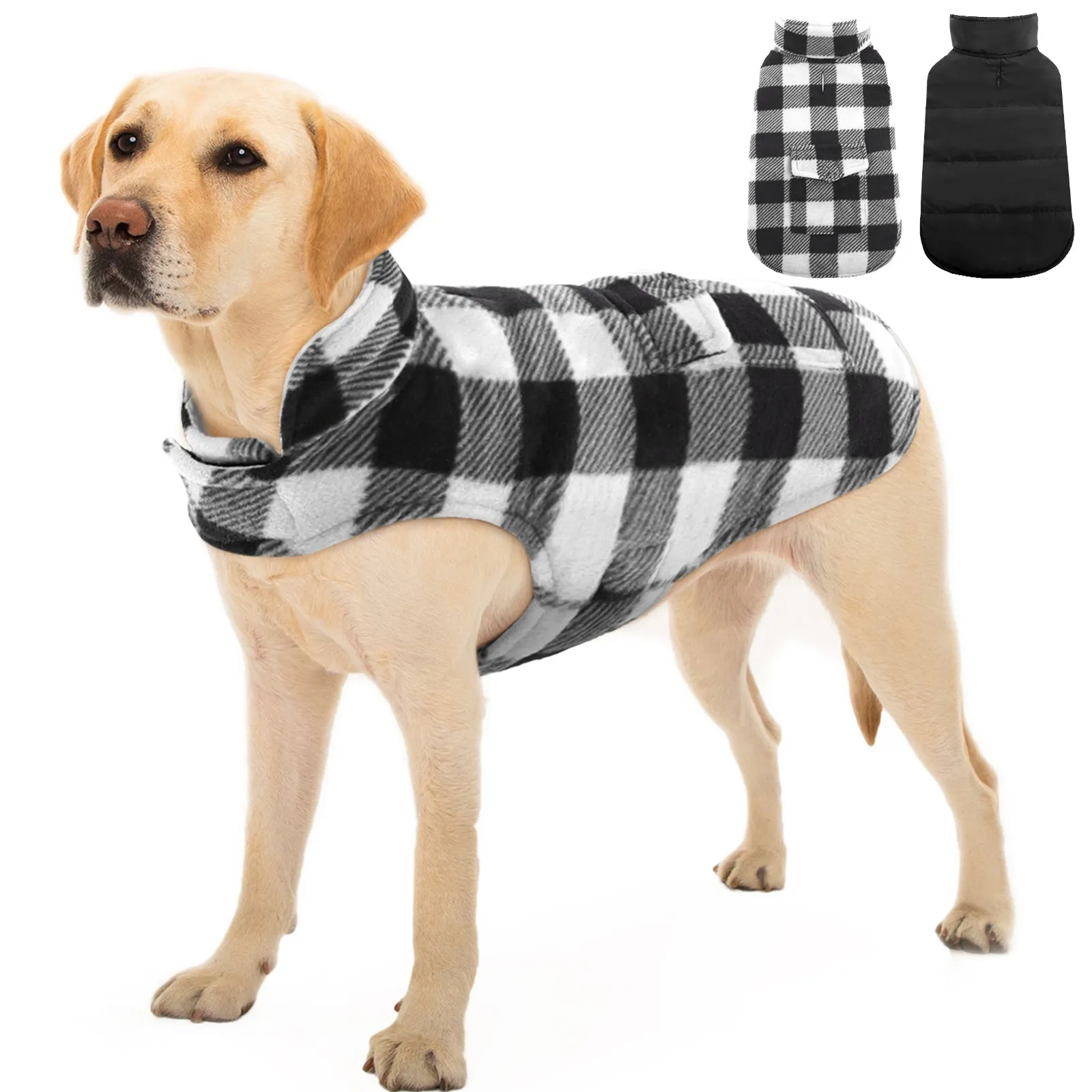 Plaid Reversible Fleece Dog Winter Coat British Style Plaid