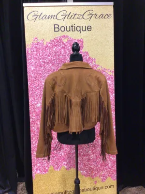 Plus size crop western suede fringe jacket
