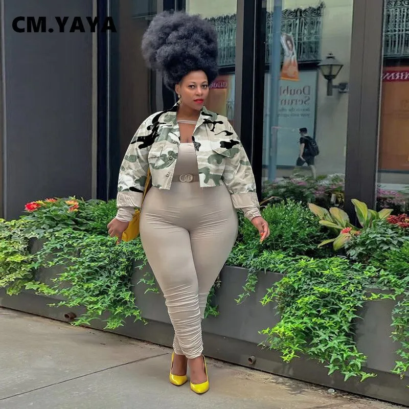 Plus Size Jackets Camouflage Straight Loose Short Coat