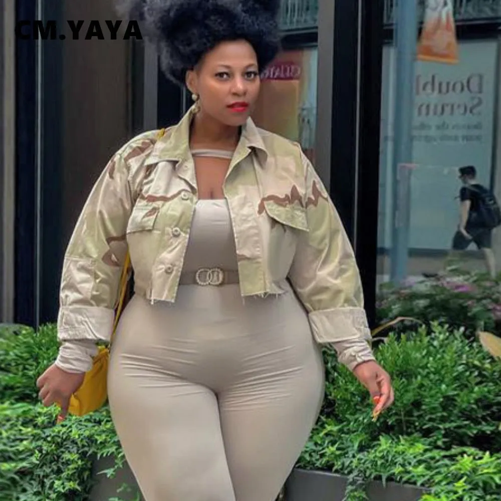 Plus Size Jackets Camouflage Straight Loose Short Coat