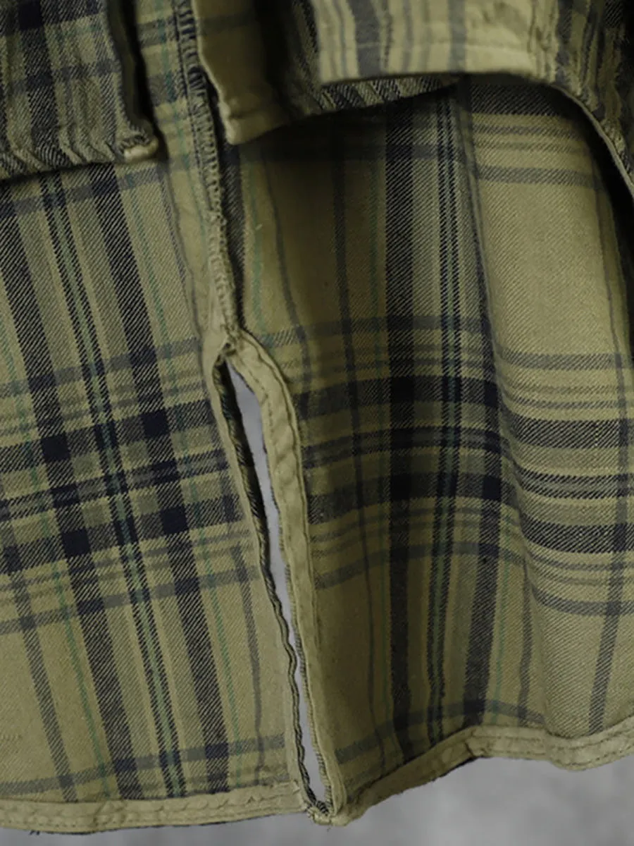 Plus Size Women Autumn Casual Pocket Plaid Coat