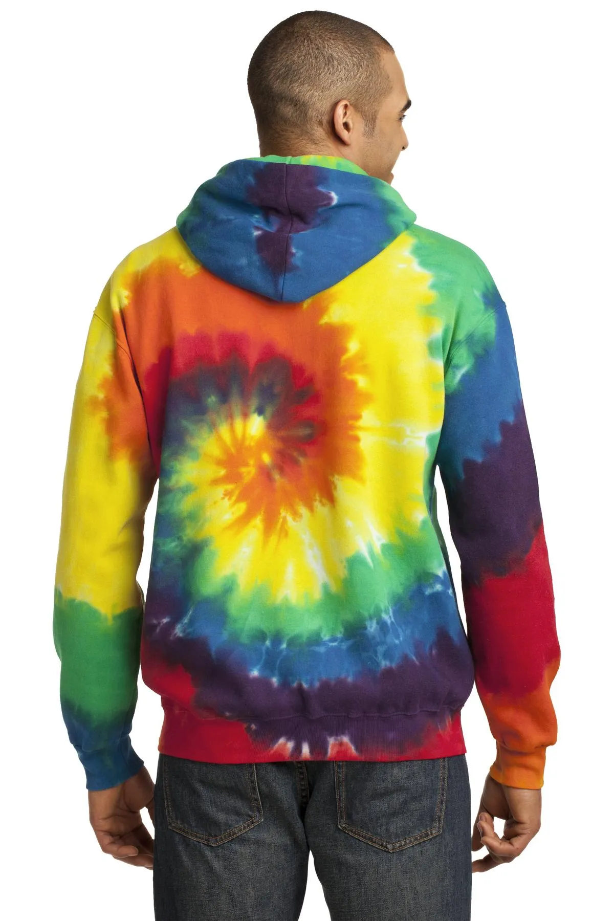 Port & Company Tie-Dye Pullover Hooded Sweatshirt. PC146 Rainbow