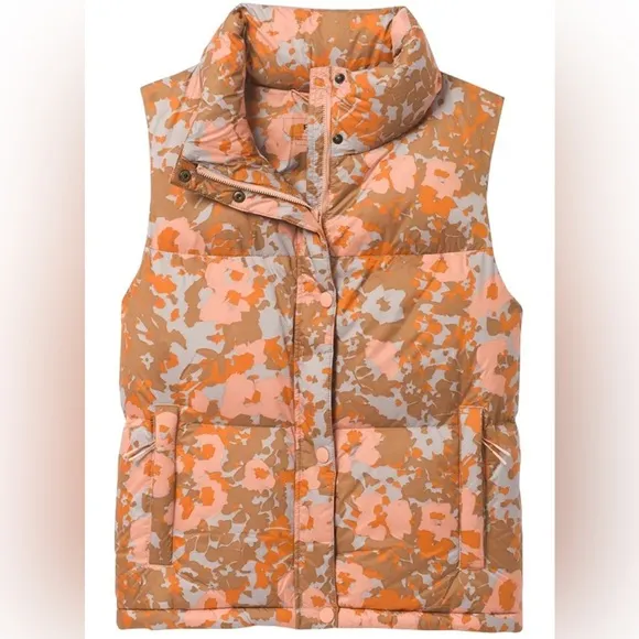PrAna Hellebore Lightweight Insulated Puffer Vest Size Large Floral Orange