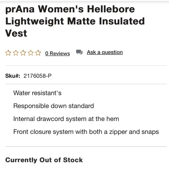 PrAna Hellebore Lightweight Insulated Puffer Vest Size Large Floral Orange