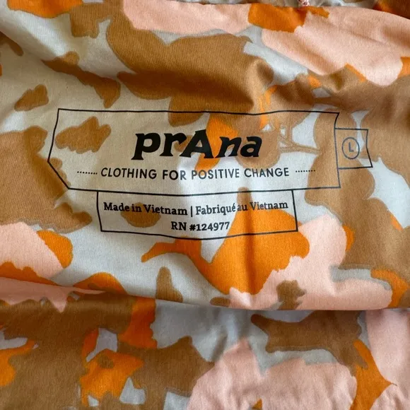 PrAna Hellebore Lightweight Insulated Puffer Vest Size Large Floral Orange