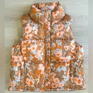 PrAna Hellebore Lightweight Insulated Puffer Vest Size Large Floral Orange
