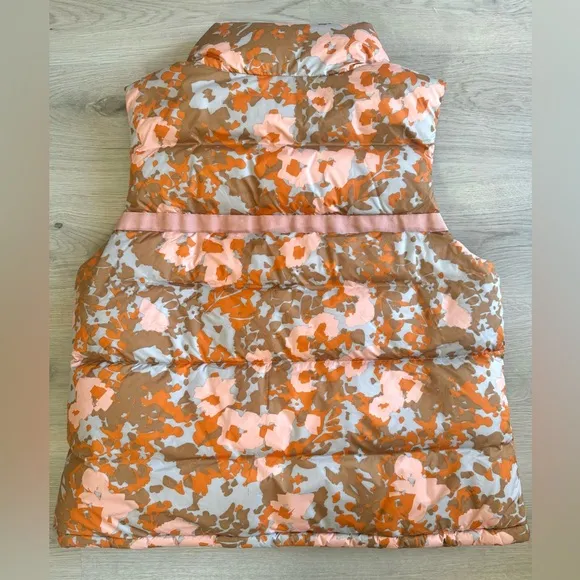 PrAna Hellebore Lightweight Insulated Puffer Vest Size Large Floral Orange