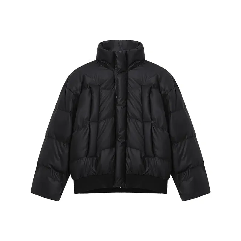 PU Leather Stand Collar Down Jacket
