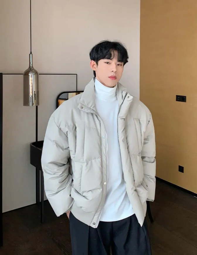 PU Leather Stand Collar Down Jacket