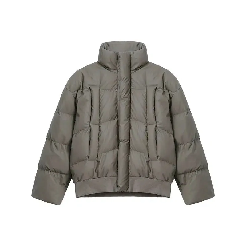 PU Leather Stand Collar Down Jacket