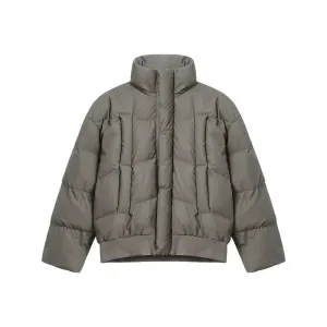 PU Leather Stand Collar Down Jacket