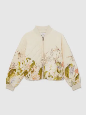 Quilted Printed Bomber Jacket in Pink Print