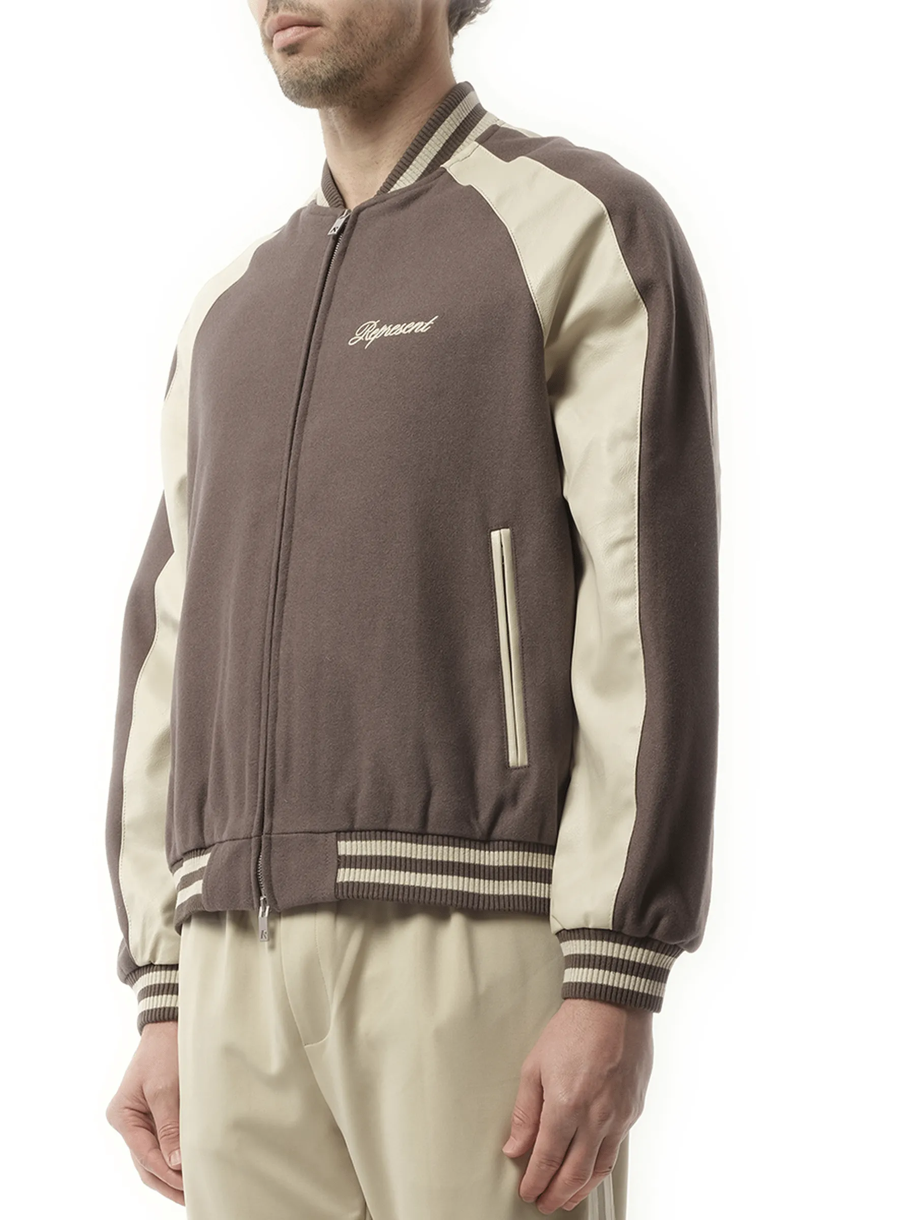 Raglan Varsity Jacket in Stone