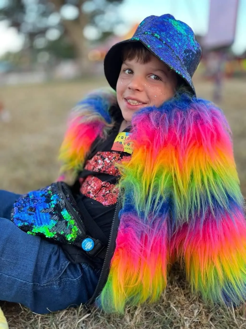 Rainbow Boogie Bomber Jacket by Raising Ravers - Long Fur, Ages 2-12