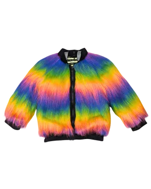 Rainbow Boogie Bomber Jacket by Raising Ravers - Long Fur, Ages 2-12