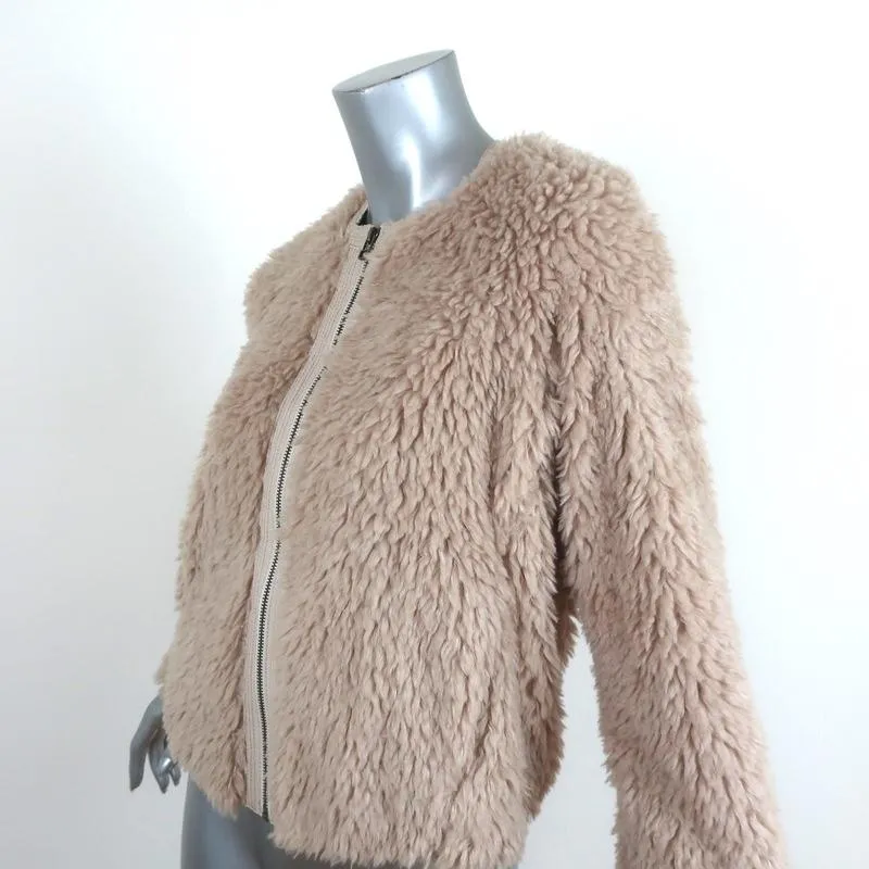 Rebecca Taylor Faux Fur Bomber Jacket Beige Size Small