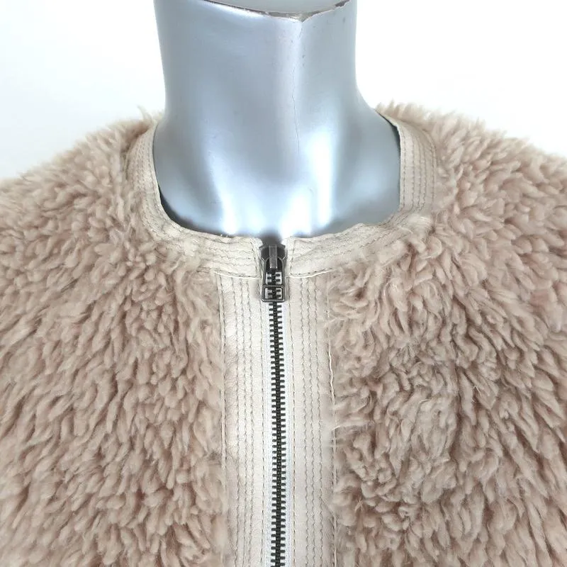 Rebecca Taylor Faux Fur Bomber Jacket Beige Size Small
