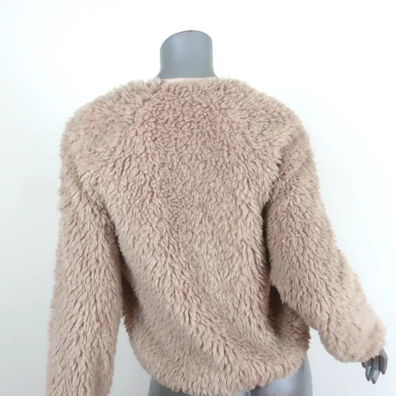 Rebecca Taylor Faux Fur Bomber Jacket Beige Size Small