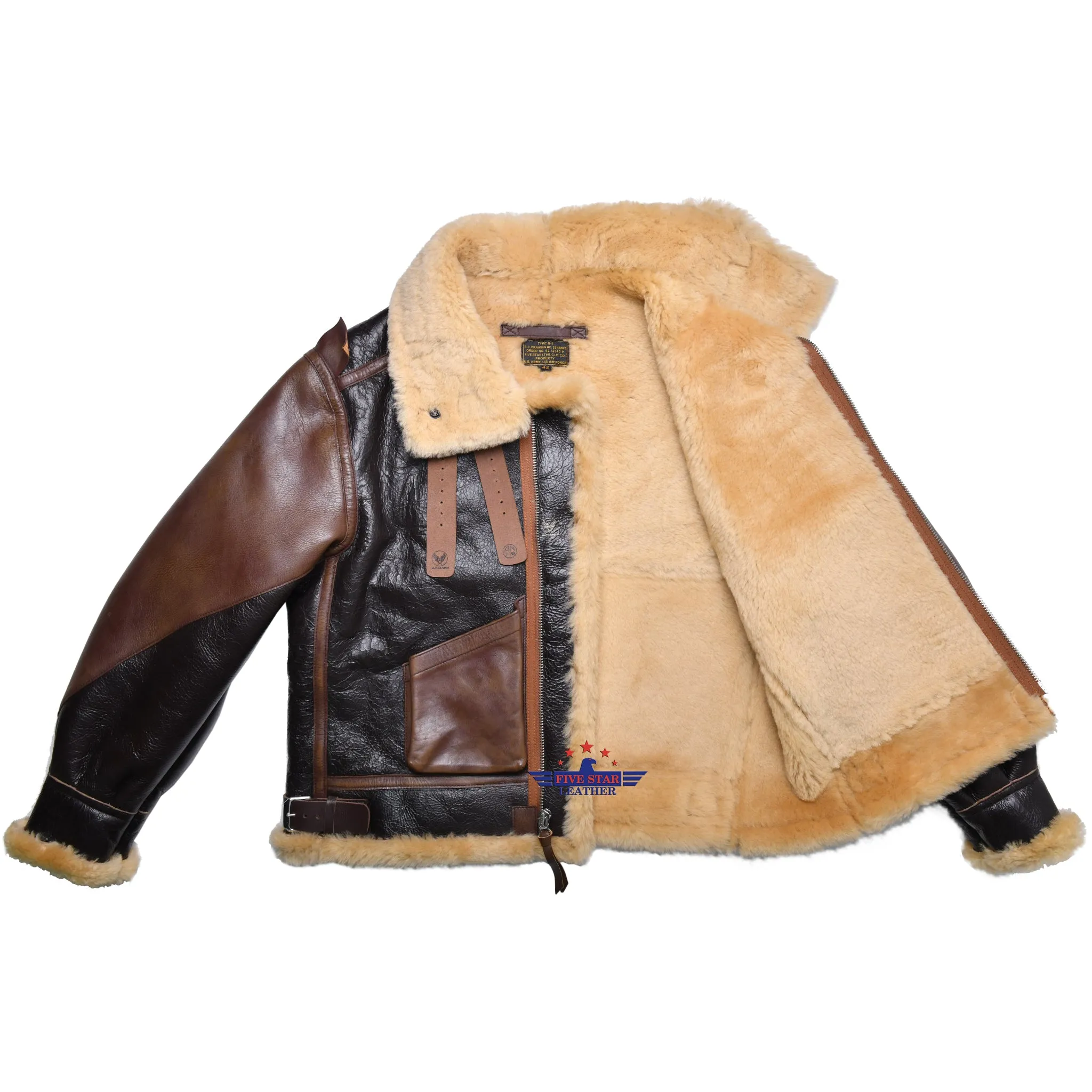 Repro USAAF Type B-3 Bomber Aviator Seal Brown Sheep Leather Flight Jacket Distressed Reinforcements
