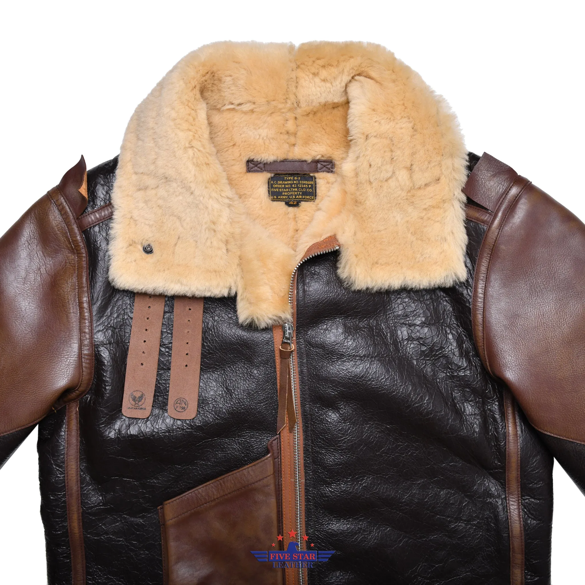 Repro USAAF Type B-3 Bomber Aviator Seal Brown Sheep Leather Flight Jacket Distressed Reinforcements