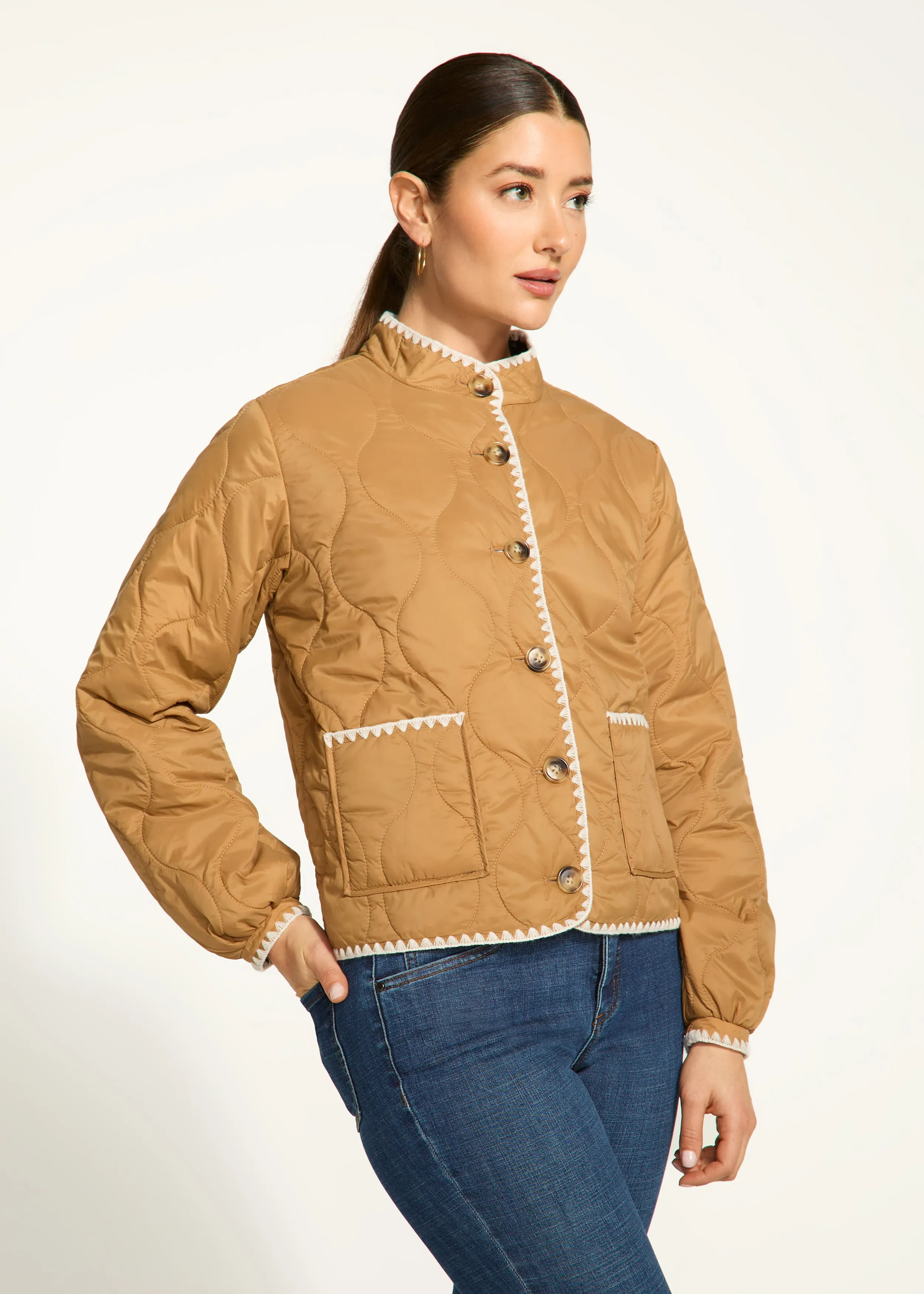 Reversible Lightweight Puffer, Gold/Black