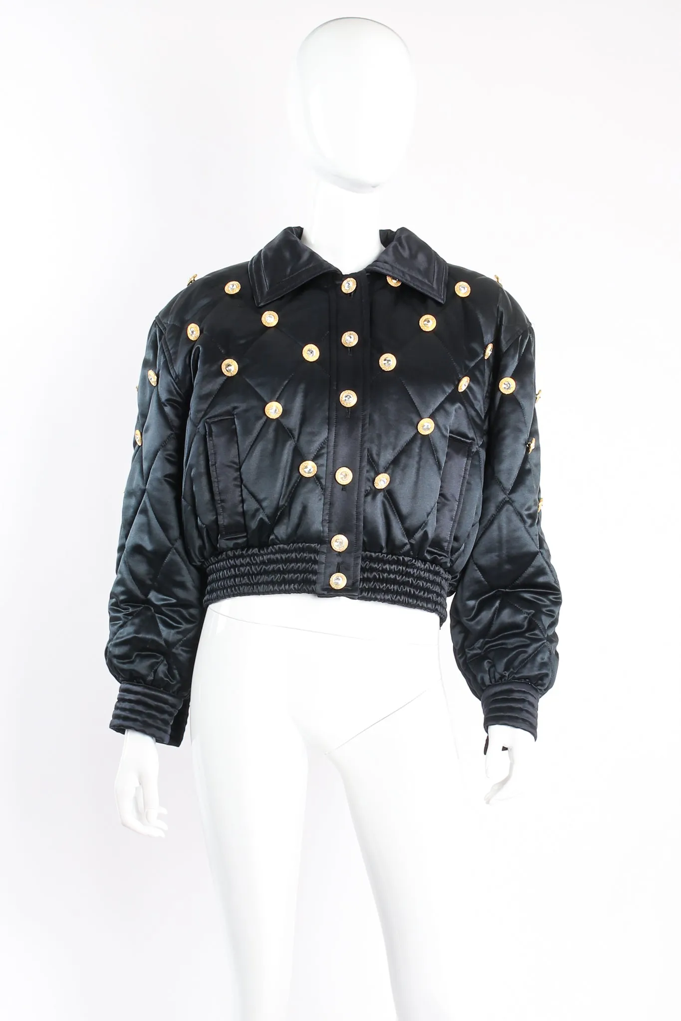 Rhinestone Quilted Satin Bomber
