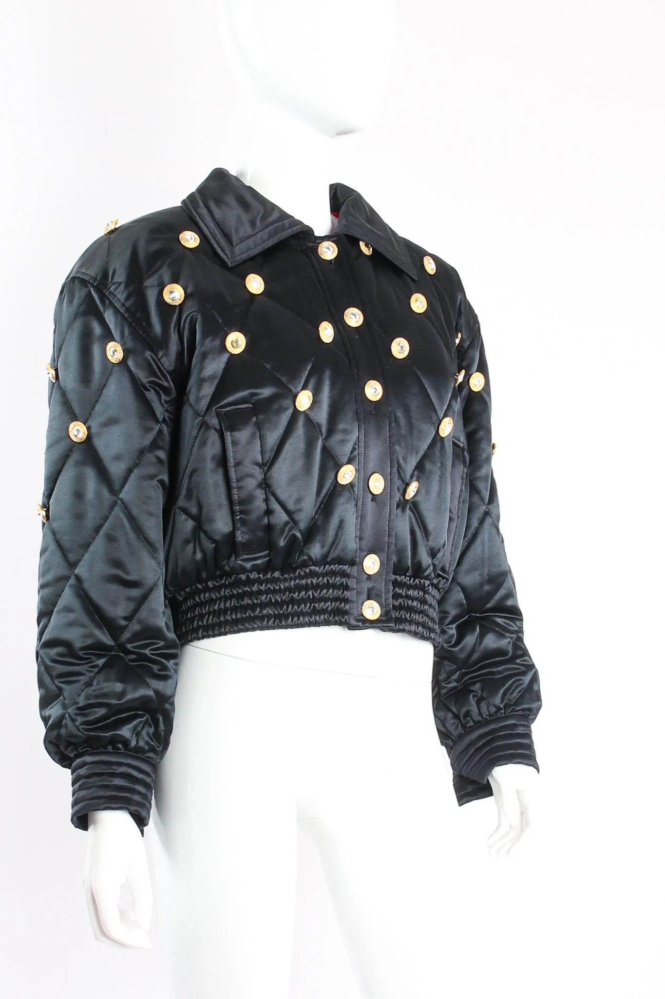Rhinestone Quilted Satin Bomber