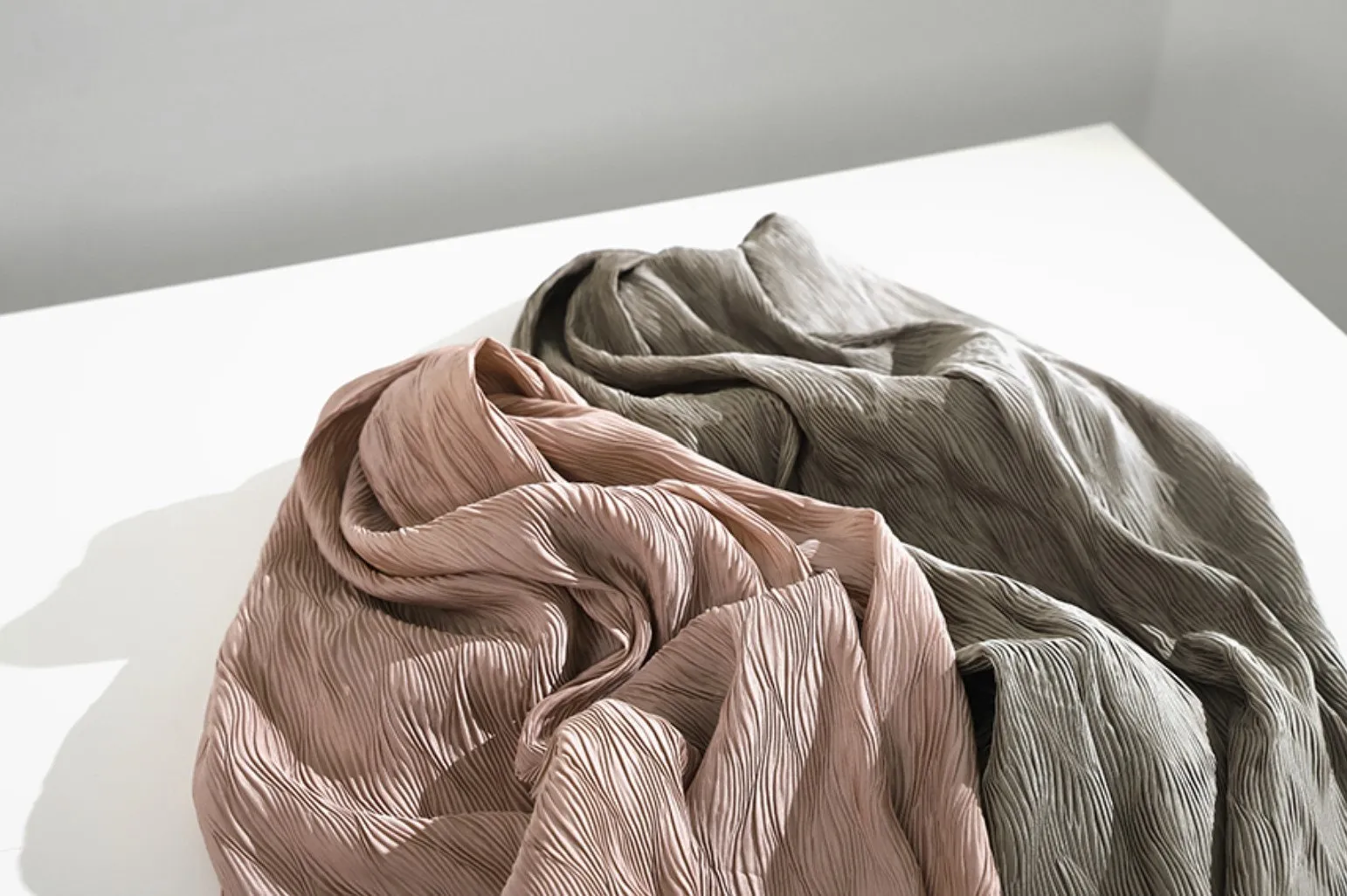 Ribbed Wave Pleated Polyester Wide Width Fabric - In Plain Grey - Quality Korean Fabric By the Yard / 53712GJ