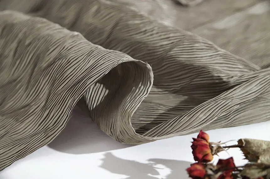 Ribbed Wave Pleated Polyester Wide Width Fabric - In Plain Grey - Quality Korean Fabric By the Yard / 53712GJ