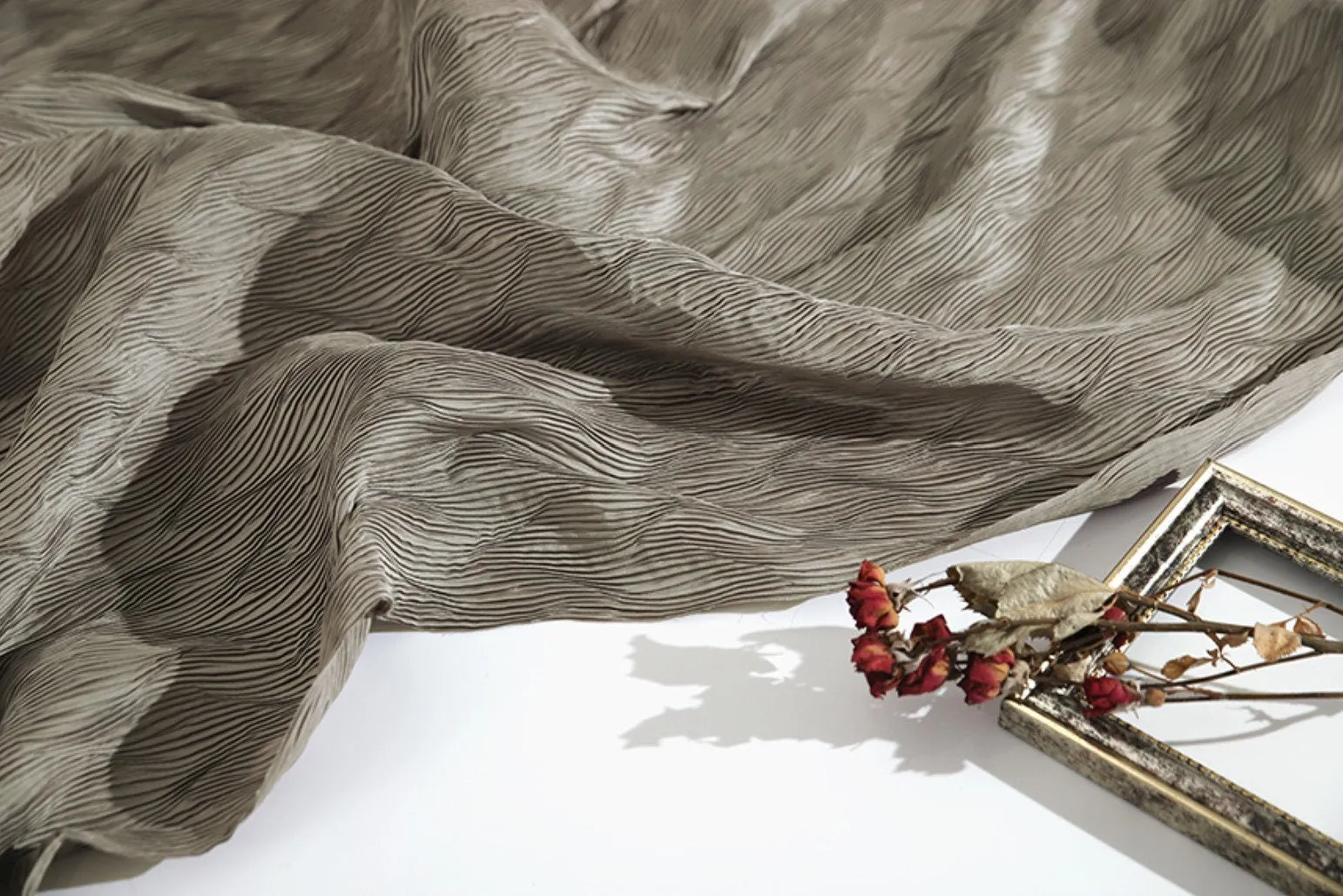 Ribbed Wave Pleated Polyester Wide Width Fabric - In Plain Grey - Quality Korean Fabric By the Yard / 53712GJ