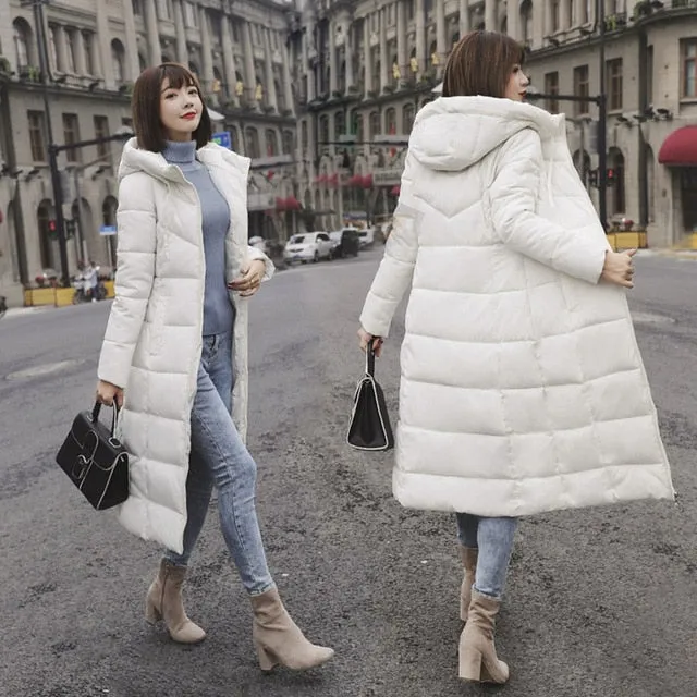 S-6XL New autumn winter Women Plus size Fashion Down long hoodie down Parkas Cotton warm Jackets Thick Female Long coat clothing