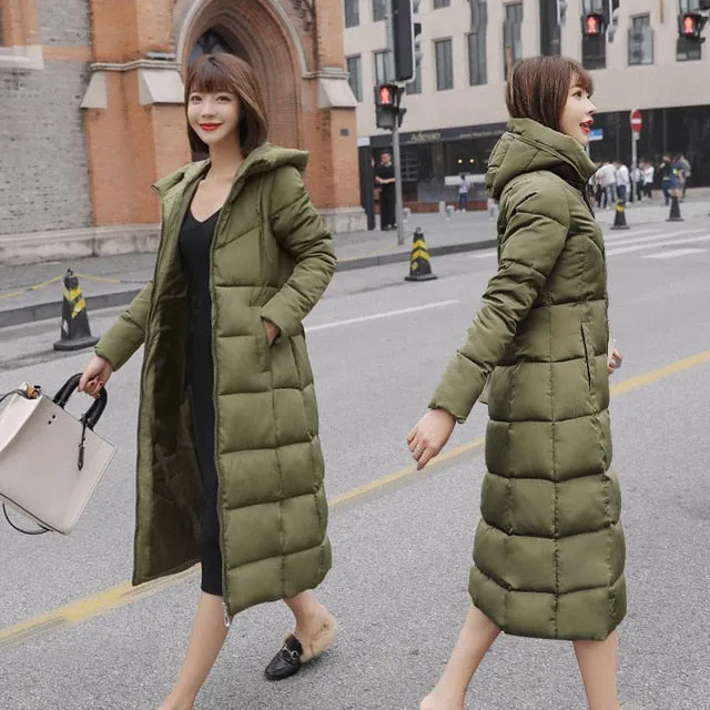 S-6XL New autumn winter Women Plus size Fashion Down long hoodie down Parkas Cotton warm Jackets Thick Female Long coat clothing
