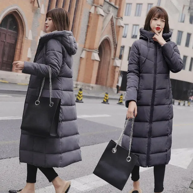 S-6XL New autumn winter Women Plus size Fashion Down long hoodie down Parkas Cotton warm Jackets Thick Female Long coat clothing