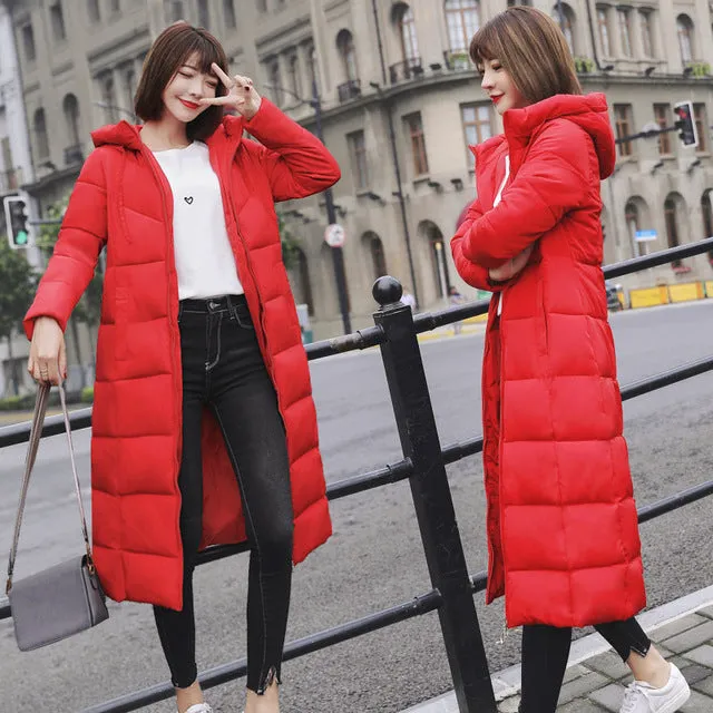 S-6XL New autumn winter Women Plus size Fashion Down long hoodie down Parkas Cotton warm Jackets Thick Female Long coat clothing