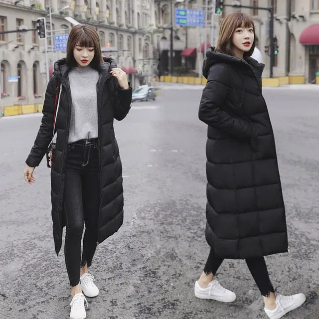 S-6XL New autumn winter Women Plus size Fashion Down long hoodie down Parkas Cotton warm Jackets Thick Female Long coat clothing