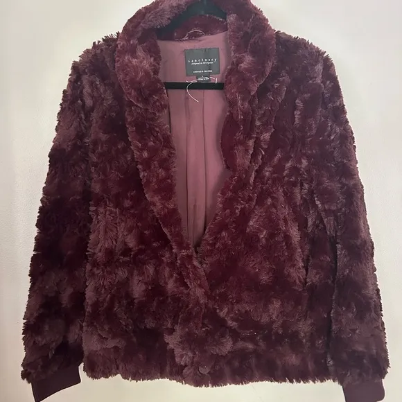 Sanctuary Dark Maroon Shiraz / Maroon Faux Fur Chubby Bomber Jacket L