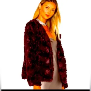 Sanctuary Dark Maroon Shiraz / Maroon Faux Fur Chubby Bomber Jacket L