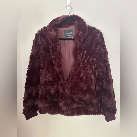 Sanctuary Dark Maroon Shiraz / Maroon Faux Fur Chubby Bomber Jacket L