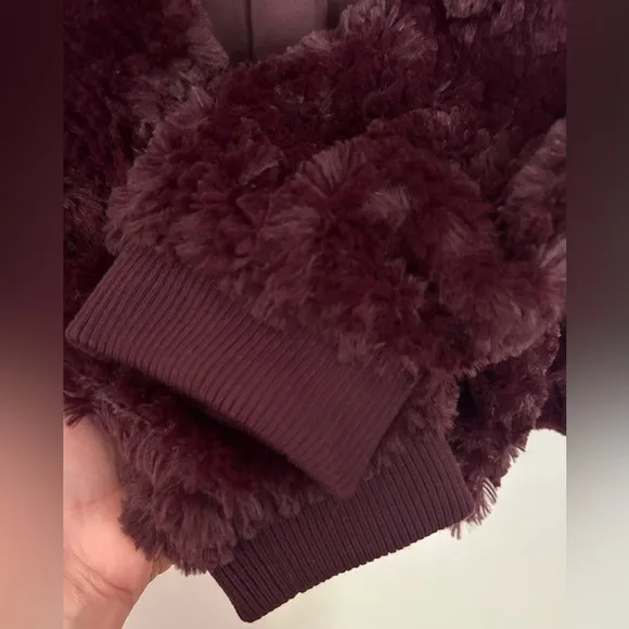 Sanctuary Dark Maroon Shiraz / Maroon Faux Fur Chubby Bomber Jacket L