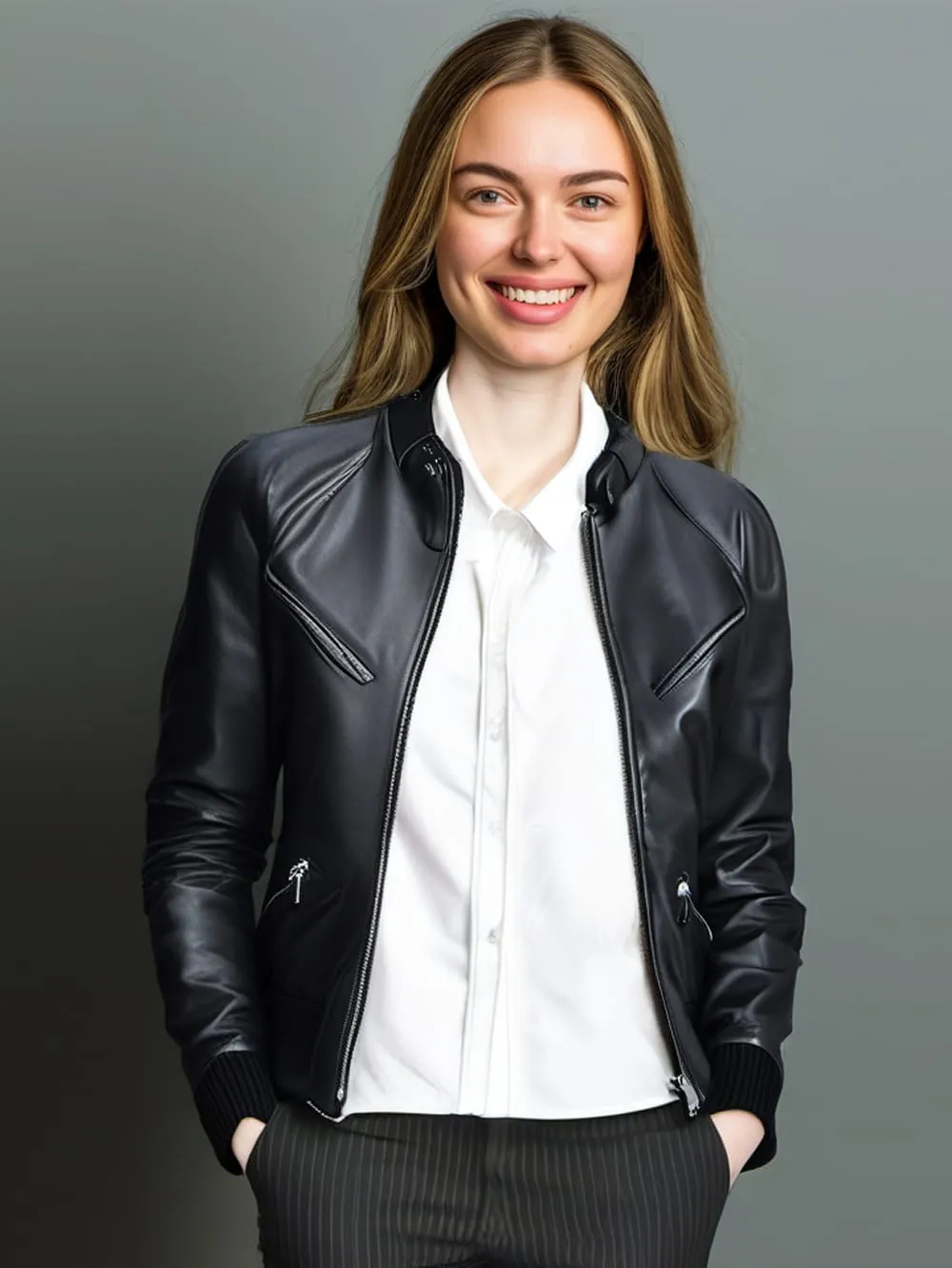 Sharp Angle Formal Leather Jacket for Women