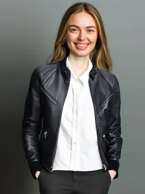 Sharp Angle Formal Leather Jacket for Women
