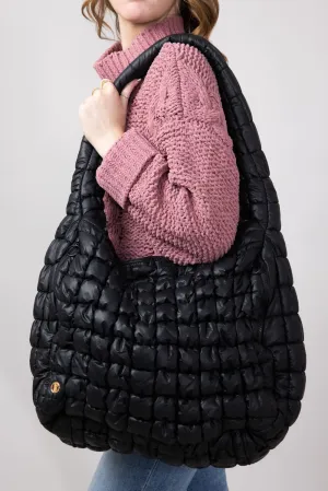 Simply Southern Quilted Puffer Hobo Bag for Women in Black | 0224-BAG-PUFF-HOBO-BLACK
