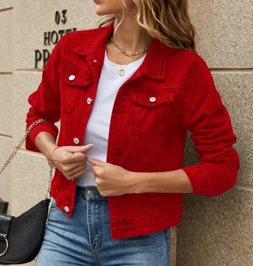 Slim fit lapel denim jacket