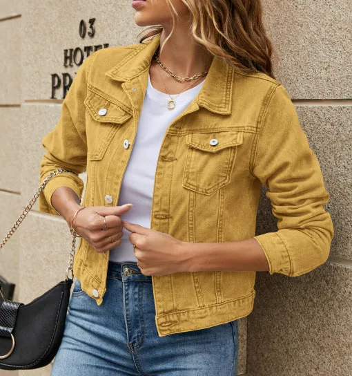 Slim fit lapel denim jacket