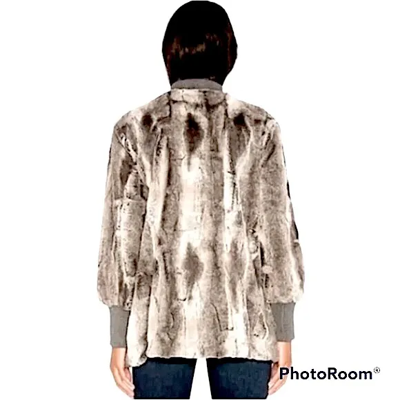 Splendid Gramercy Faux Fur Full Zip Bomber Jacket Pockets Mink Gray Look Sz XS